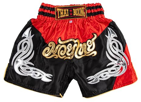 MUAY NATION Muay Thai Shorts for Kids (2 Years - 12 Years) Girls Boys Boxing Trunks for Kickboxing MMA Youth Martial Arts (US, Age, 6 Years, 8 Years, PRM Black/RED)