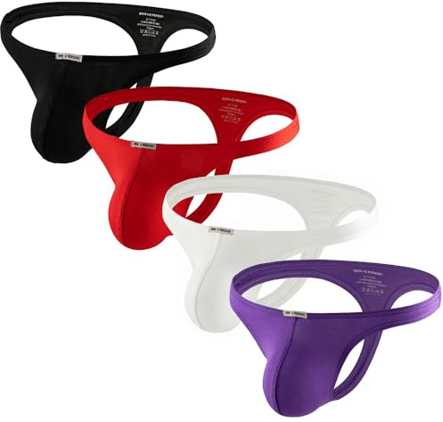 Sommarkod herr string G-string underkläder mjuk stretch bekväma korta utbuktning påse underkläder, 4-pack blandade, L