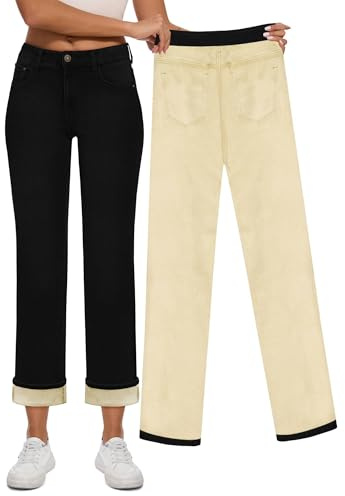 Yewfirm Women Fleece Lined Jeans Women's High Waisted Straight Leg Jeans Winter Fleece Lined Jean Pants Black Size 8