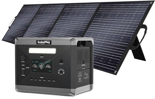 SolarPlay Generateur Electrique Portable avec Panneau Solaire 200 W, Station D'alimentation Portable LiFePO4 2160 Wh, 2 Prises AC 230 V 2400 W, Alimentation Mobile Pour Camping, Bricolage et Comme