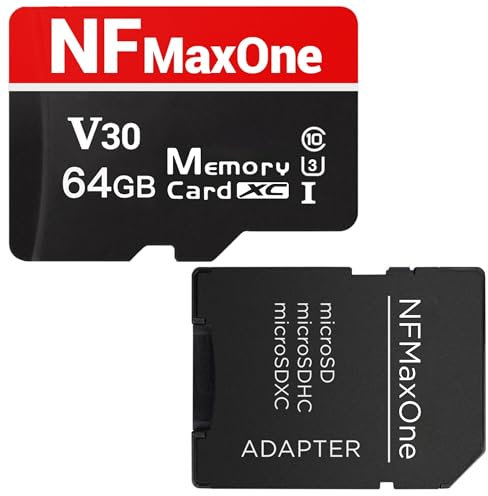 Tarjeta de Memoria MicroSD de 64 GB con Adaptador SD SDXC - Memoria de 64 GB Compatible con Video UHD, Cámara 4K, Gopro, Samsung, Nintendo DS, Dron, Tableta, Teléfono - Velocidad hasta 100 Mbs C10