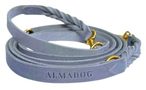 ALMADOG Verstellbare Hundeleine Abby - Umhaengeleine aus nachhaltigem Leder - Weiches Fettleder - Silbergrau (17mm x 250cm)