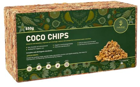 COIROLOGY Coco Coir Chips 650g | 100% Natural pH Balanced Compressed Coconut Husk Compost Brick | Peat Free Organic Outdoor & Indoor Plant Potting Soil For Orchids, Mulch, Hydroponics, Reptile Bedding