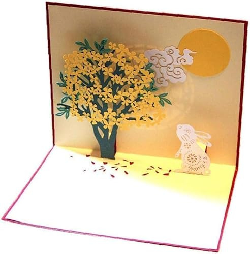 1 biglietto pop-up 3D con coniglio e fiore, con busta, biglietti d'invito per festival di metà autunno, biglietto di compleanno, biglietti regalo fai da te, biglietti di auguri per donne, uomini