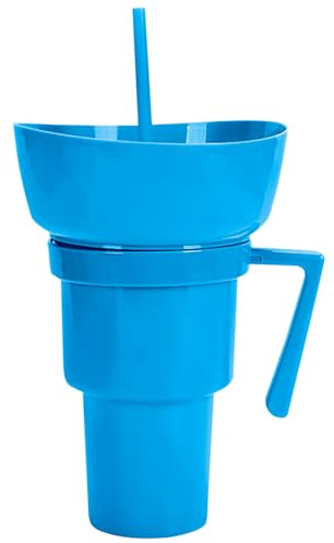 Combo Gobelet Pour Snack Et Boisson,2-en-1 Récipient Réutilisable Collation Bol Gobelet Boisson avec Paille | Récipient Anti-Fuite Pour Nourriture Et Breuvage Chips Bonbons Fruits Dessert Popcorn Jus