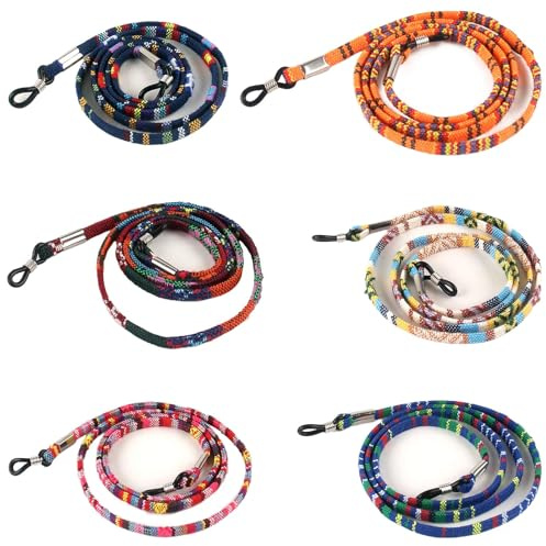 Bangbobi 6 Cadenas para Gafas, Cordones para Gafas Deportivas y Fundas para Gafas, Cordones Antideslizantes, Cordones para Gafas Deportivas - Patillas de poliéster y algodón Transpirables