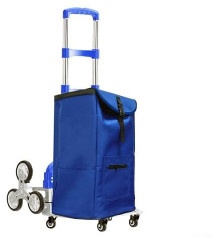 Carro de compras plegable ultraligero para subir escaleras con forro de bolsa aislante de 42L, carrito de marco de aluminio para comestibles (azul)