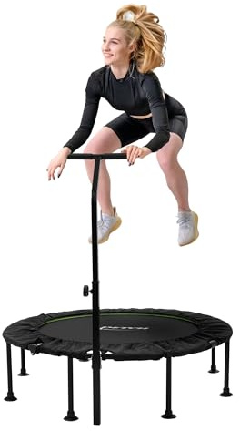 Hauki Trampolino da Fitness Ø122 cm Verde con Maniglia Regolabile in Altezza, Capacita 150 kg, Tappeto Elastico Silenzioso per Allenamento, Mini Trampolino da Interno, Rebounder per Adulti