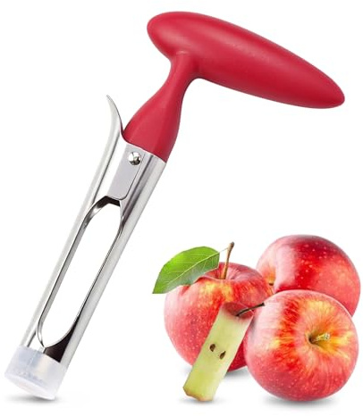 ARWIG Levatorsoli per Mele - Rimuovi Torsoli e Affettatore in Acciaio Inossidabile con Tappo, Pela-Frutta Multifunzione, Lavabile in Lavastoviglie (Rosso)