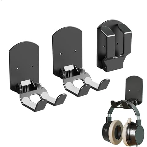 xtemtoamz Soporte Auriculares, Headphone Stand, Gancho para Auriculares Sin Necesidad de Taladrar, Apto para Escritorios, Paredes Y Auriculares para Juegos, Negro,3 Piezas