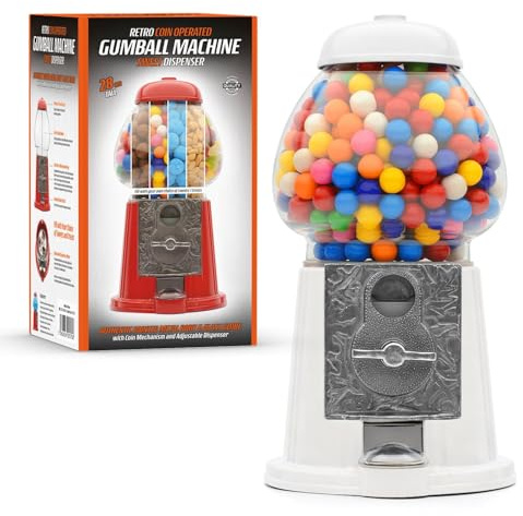 CKB LTD Hucha con dispensador de caramelos retro grande para guardar chicles, funciona con monedas, 28 cm de alto, tamaño grande 28 x 15,3 x 16,5 cm, color blanco