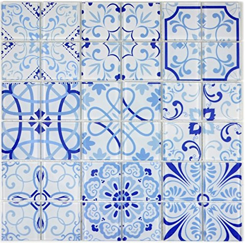 Retro Vintage Mosaik Fliese Transluzent blau Glasmosaik Crystal MALTA für WAND BAD WC DUSCHE KÜCHE FLIESENSPIEGEL THEKENVERKLEIDUNG BADEWANNENVERKLEIDUNG Mosaikmatte Mosaikplatte