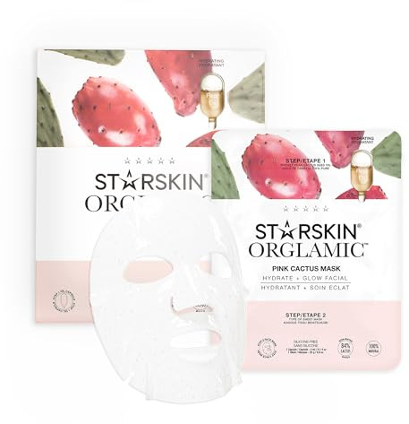 STARSKIN Orglamic Pink Cactus 2-Step Sheet Mask 1x25g, Hydrating & Firming Face Mask for all Skin Types, Revitalizing and Nourishing with Tumeric and Camellia Oil, K Beauty Skincare