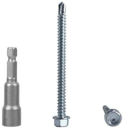 Paquete de 150 tornillos DIN 7504 K de acero cincado 5,5 x 70 mm, tornillo de chapa autoperforante, cabeza de arandela hexagonal, autorroscante (150, 5,5 x 70 mm)