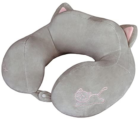 Reisekissen Nackenkissen Kinder Nackenhörnchen Karikatur Tier Schlafkissen Nackenstützkissen für Kinder und Erwachsene, Reisen im Auto Flugzeug Zug (Katze)