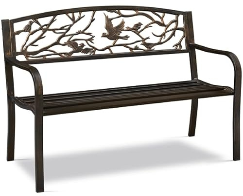 Yaheetech Banc de Jardin en métal pour 3 Personnes Style rétro, Banc de Repos en Fer avec Dossier et accoudoir pour Cour Jardin terrasse Balcon café