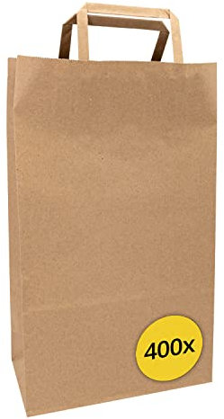 Idena 90138 - Papiertüten mit Henkel, 400 Stück, 22 x 11 x 36 cm, Geschenktüten, Kraftpapier Tüten, Tragetasche