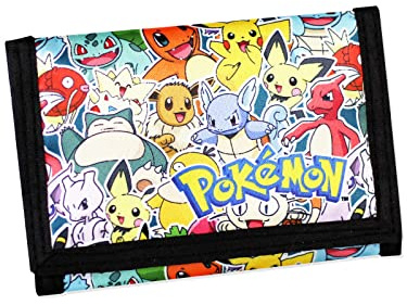 Pokemon Wallet for Boys & Kids, Trifold Purse Canvas Velcro Wallets with Zip & Pound Coin Holder - Featuring Charizard & Pikachu.