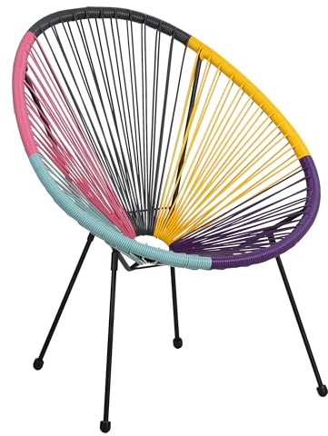 Totò Piccinni Sedia Relax PAVONE con seduta a corde intrecciate e struttura in metallo rinforzato (1, Multicolor)