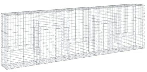 vidaXL Gabion Basket with Cover 500 x 50 x 150 cm in Galvanised Iron, Gabion Wall, Gabion Support Wall, Gabion Fence