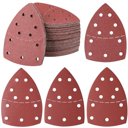 PMIQSA 100 Stück Deltaschleifer Schleifpapier Klett Schleifdreiecke Schleifpads 152x105mm 40/80/120/240/400 Körnung Multischleifer Schleifpapier für Holz Beton Metal Dreieckschleifer