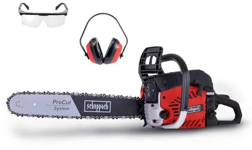Scheppach Tronçonneuse à essence CSP560S | Lame ProCut de 51 cm | Moteur 2 temps de 3,1 HP | Sécurité anti-retour | Comprend des lunettes de sécurité et une protection auditive
