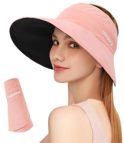 AYPOW Solvisir för kvinnor, utomhus UV-skydd ihålig topp solhatt, vändbar hatt med visir dam, sport visor golf tennishatt - grå och beige
