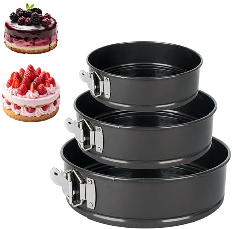 Non-Stick Spring Form Cake Tin, 3 Pcs Round Cake Tin Set Springform Cakes Tins Heavy Duty with Removable Bottom Nonstick Coating Heavy Duty Round Cakes Pan for Baking Roasting(22cm 24cm 26cm)