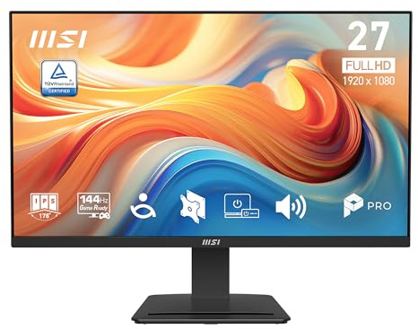 msi PRO MP273 E14A 27-inch IPS 1920 x 1080 (FHD) Gaming Office Monitor, 144Hz, Free-Sync, HDMI, DisplayPort, VGA Port, VESA Mountable, Tilt, Speaker, 4-Side Slim Bezel 1ms, Black