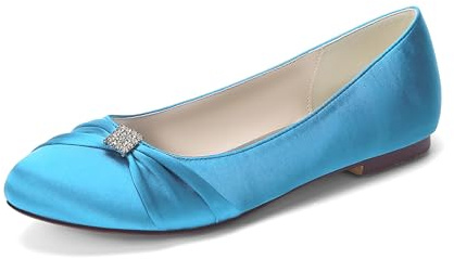 Chaussures Habillées pour Femmes Ballerines À Bout Rond Chaussures Plates Ballerines en Satin Élégantes Confortables Talons Bas,Sky Blue,40 EU