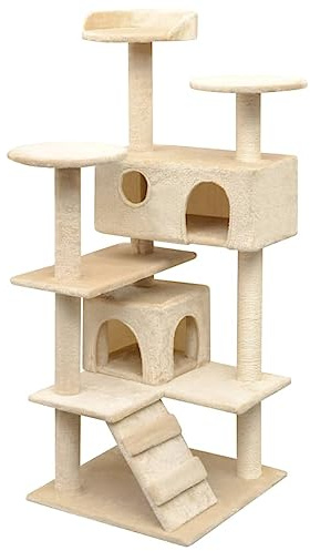 Ordellia Arbre à chat en sisal - 125 cm - Beige - Avec grotte - Colonne à gratter - En peluche - Plateforme - Échelle - Convient pour le salon - Pour l'intérieur - Pour chats, chatons et pauses