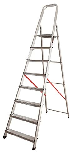 BTF - Escalera Tijera Plegable - 8 Peldaños en Aluminio - Escaleras Plegables Aluminio - Hecho en Europa - Portátil y Plegable. BTF.TJL108