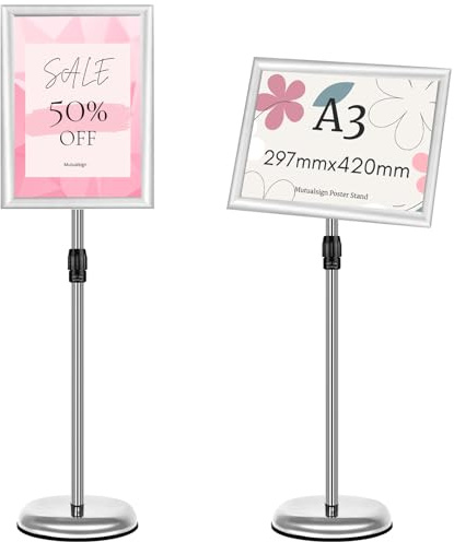 Mutualsign Soporte ajustable para carteles Soporte de pantalla Broche Soporte de anuncio de la muestra para Show/Display/Anuncio. (Plateado, A3)