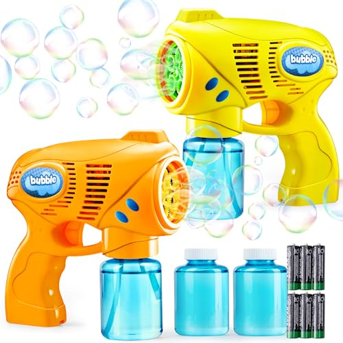 2 pezzi Pistola a Bolle Colorata con 2 Bottiglie di Soluzione di Bolle da 147ml per Bambini Giochi all'aperto e al coperto Festa a tema d'estate Compleanno