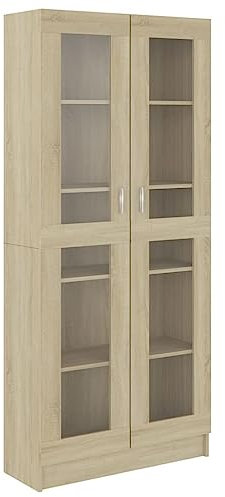 vidaXL Vitrinenschrank Bücherschrank Aktenschrank Büroschrank Vitrine Schrank Bücherregal Standvitrine Sonoma-Eiche 82,5x30,5x185,5cm Holzwerkstoff