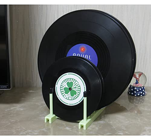 Vinyl Record Storage Holder Stand, CD Display Stand, Cleaning Device Drying Rack, Desktop Magazine Shelf - With Silicone Rubber Top (No Scratches) - For 12 - 7 Records (Grey)