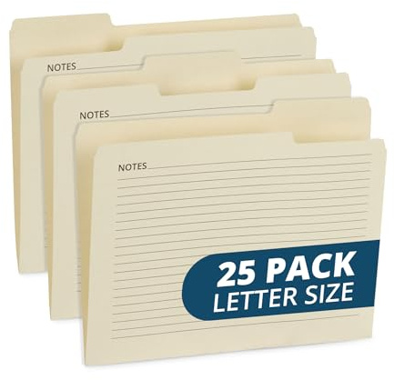 25 Blue Summit Supplies Manilla Folders, 8.5 x 11, Letter Size, 1/3 Cut Tab, with Notes, Great for Organizing and Easy File Storage, 25 Pack