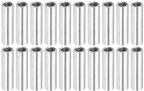 sourcing map 20 Stück Runde Kupplung Mutter M4x0.7mm Innengewinde 20mm Gewinde Rund Hülse Verbinder Stange Bolzen Rohrmutter Hardware Befestigung Silber