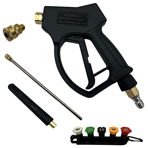 WXNANY Hochdruckreiniger, kurzes Pistolen-Set, max. 5000 PSI mit Ersatz-Verlängerungsstab, 5 Düsenspitzen, 1 Halterung, M22-Drehgelenk auf 0,95 cm Schnellanschluss