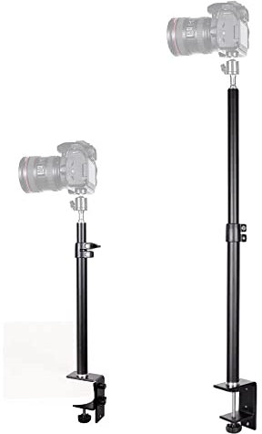 TronicXL Trípode de sujeción telescópica para cámara I Trípode de mesa I Trípode de luz con cabeza de bola de 14 pulgadas, soporte ajustable, abrazadera de mesa para cámara DSLR, luz de anillo en