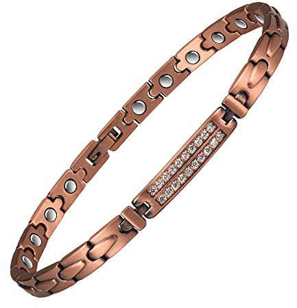 EnerCoppeX Bracciale da donna in rame per artrite e articolazioni, braccialetto magnetico in rame puro per tunnel carpale, 3500 Gauss efficace magneti per alleviare il dolore, gioielli regalo