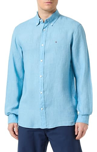 Tommy Hilfiger Camicia Uomo Camicia in Lino, Blu (Sleepy Blue), XS