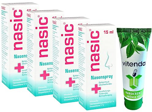 NASIC Nasenspray Dosierspray für Erwachsene und Kinder ab 12 Jahren 4x15ml inclusive einer Handcreme von vitenda