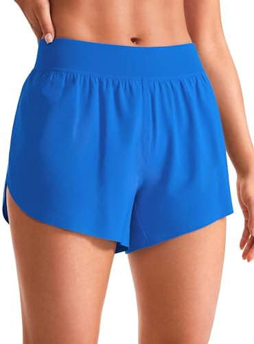 CRZ YOGA Damen Mid Waist Running Shorts Seitliche Splits Sport Workout Kurze Hose Leichte Atmungsaktive Sporthose Laufhose Funkelndes Blau 38