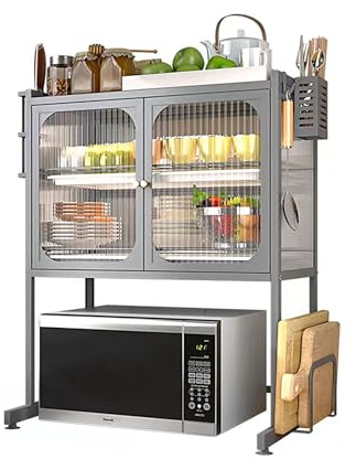 FAQINZYUAN Kitchen Countertop Microwave Oven Rack, Microwave Stand，Microwave Shelf with Storage Cabinet,Suitable for Multifunctional Tableware Storage in Kitchens and Restaurants (grey)