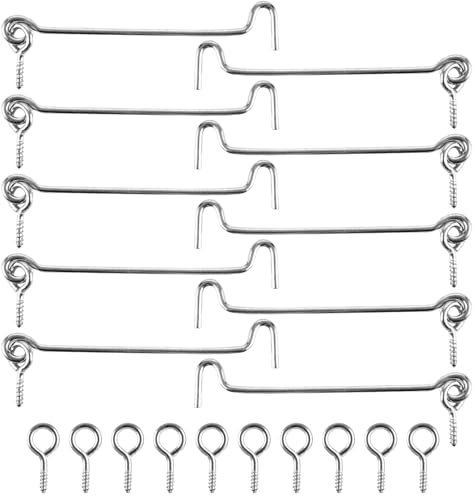 YAYODS Pack of 30 Storm Hooks with Eyelets - 10 cm Silver Stainless Steel Locking Hooks - Cabin Hooks with Mounting Screws for Wooden Doors, Wooden Shutters, Garden Doors, Barn Doors, Fences