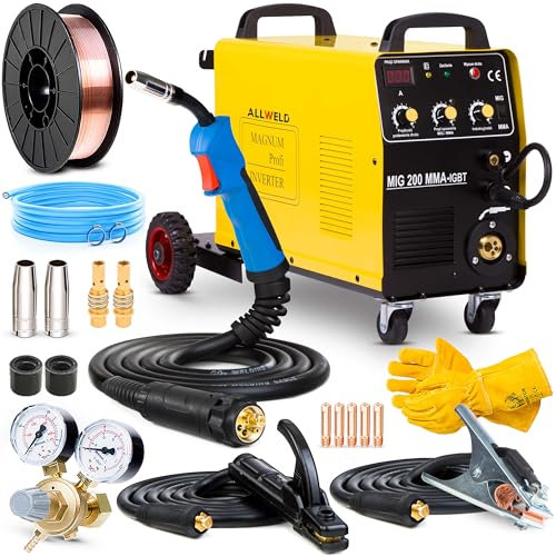 Magnum MIG 200/2 - Soldador de hilo sin gas y con gas multiproceso 200A 230V/400V con chasis - Funciones: Flux, soldadura MMA y Inductividad - Set Basic