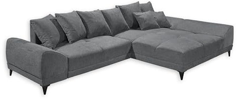 Stella Trading Scott Ecksofa mit Schlaffunktion in Anthrazit - Moderne Eckcouch in L-Form mit Bettkasten - 310 x 75 (85) x 185 cm (B/H/T)