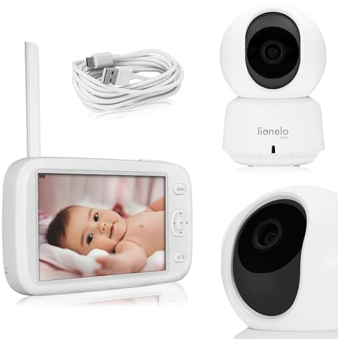 Lionelo Babyline 9.1 Elektronisches Babyphone mit drehbarer 360° Full HD Kamera 5 Bildschirm 50 m / 300 m Reichweite Zwei-Wege-Kommunikation, 8 h Akku, VOX-Funktion Kopplung von bis zu 4 Kameras