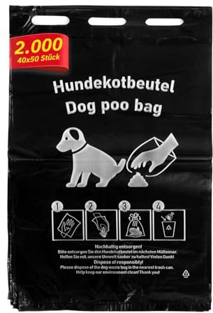 Hypafol Hundekotbeutel 2000 Stück à 40 x 50 St. I 20 x 31 cm I Hundetüten aus robustem HDPE I Hygienisch, extra stark & reißfest I Mit Einhängeösen für Spender I Umweltfreundlich & nachhaltig